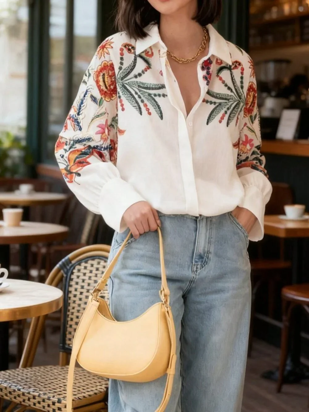 White Casual Women's Floral Print Regular Drop Shoulder Long Sleeve Shirt - Picture 4 of 10